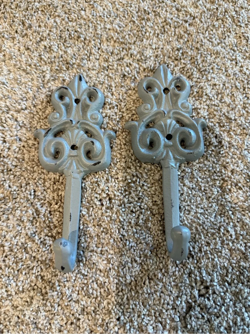 Iron Ornate Gray Decorative Wall Hooks — Pair